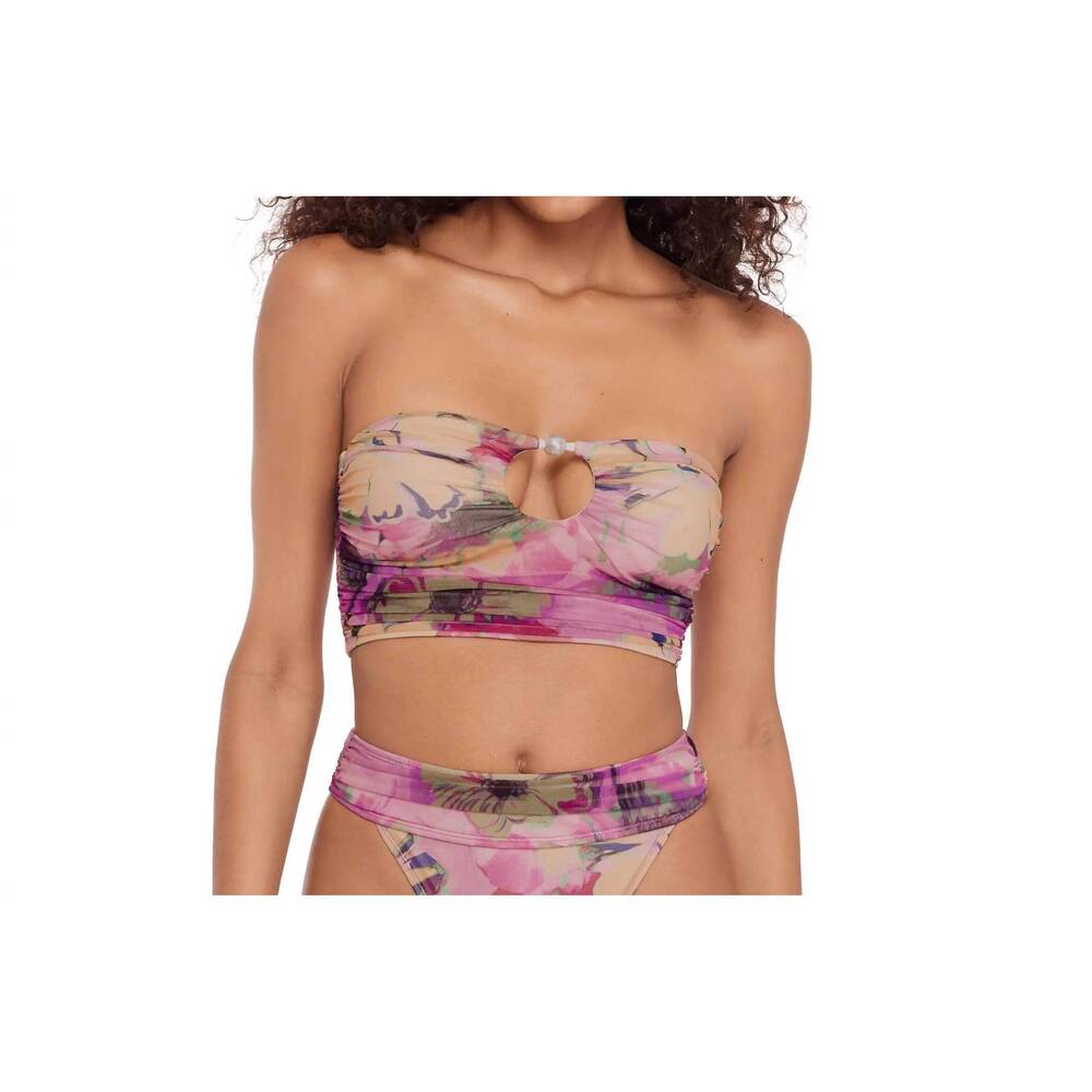 NEW STEVE MADDEN keyhole tube bikini top with pearl in super bloom